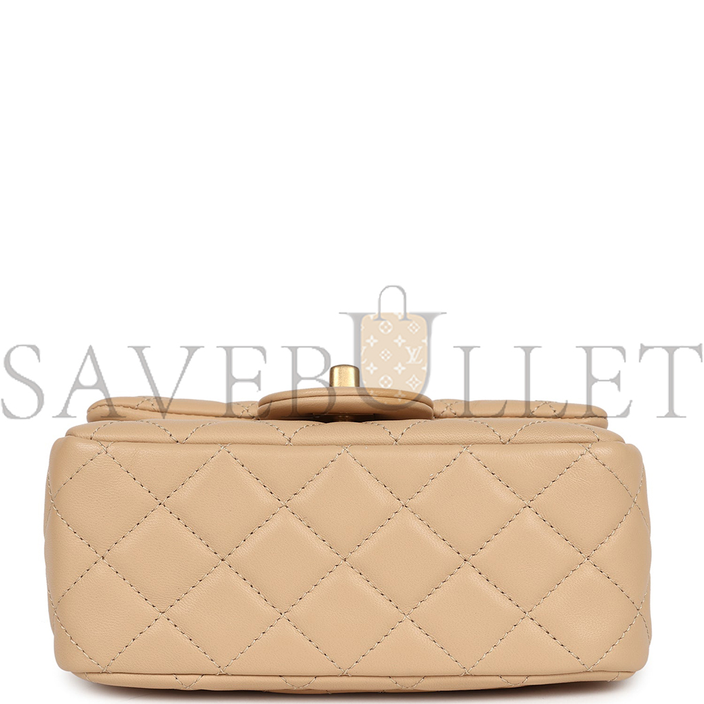 CHANEL BEIGE LEATHER MINI SQUARE FLAP BAG AS1786 (17*13*8cm)